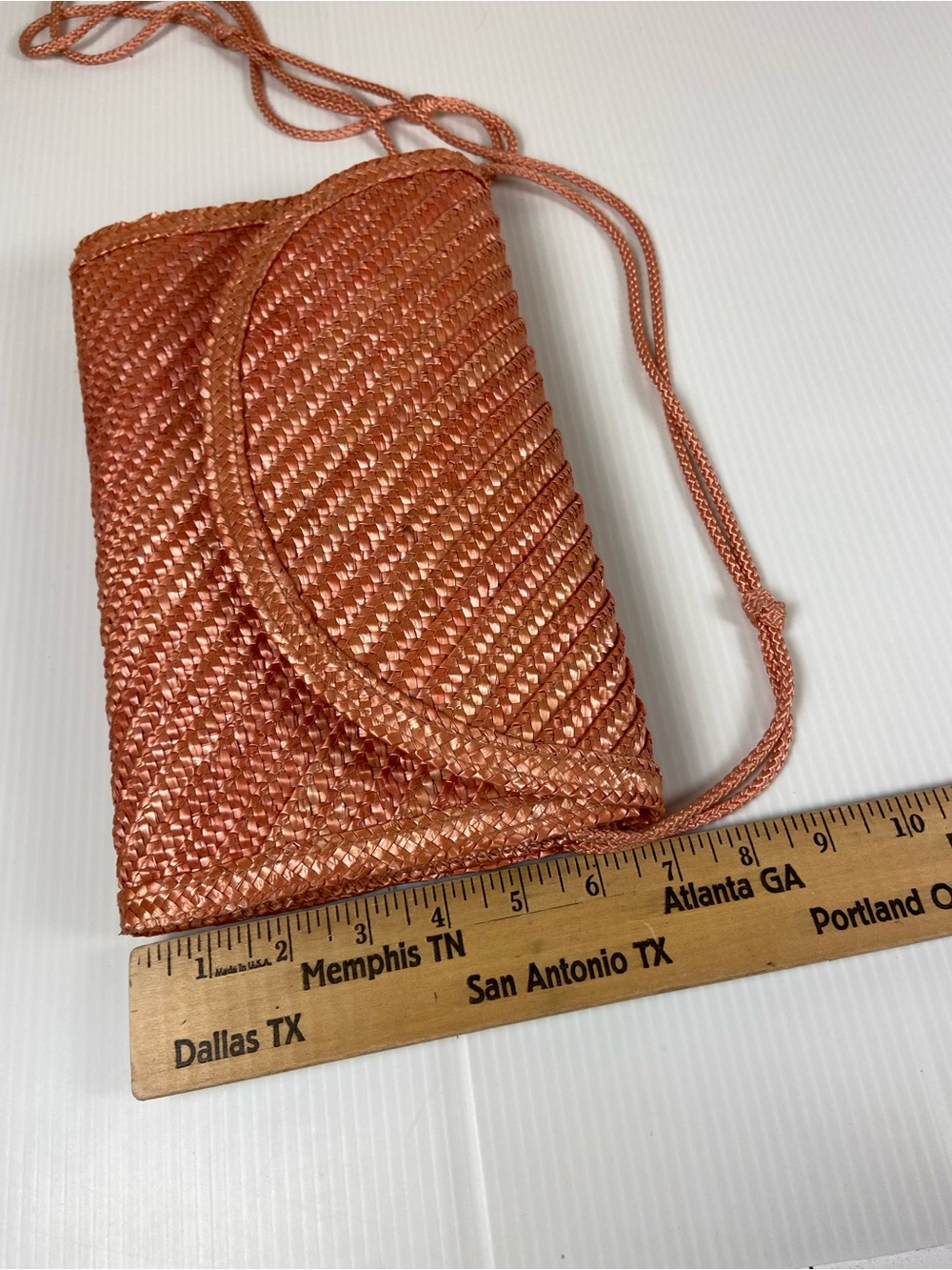 Vintage Lesco Woven Straw Crossbody Shoulder Bag Clutch Salmon Pink - Picture 3 of 9